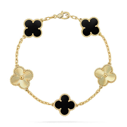 [Sparkle]GLÜCKSKLEE-ARMREIF MIT 5 MOTIVEN – KOLLEKTION SCHWARZES ONYX