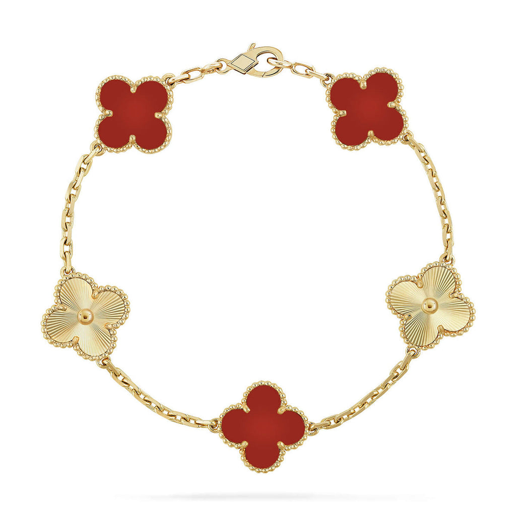 [sparkle Jewelry ] CLOVER 5 MOTIF RED CORNELIAN BRACELET COLLECTION