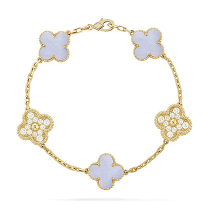 [Sparkle]LUCKY CLOVER 5-MOTIF-ARMBAND - PURPLE CHALCEDONY KOLLEKTION