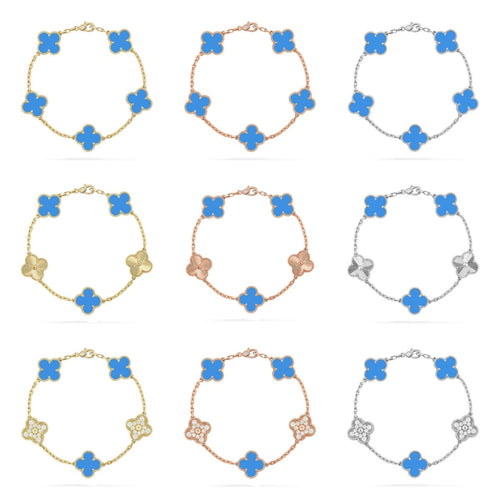 [sparkle Jewelry ] CLOVER 5 MOTIF BLUE AGATE BRACELET COLLECTION