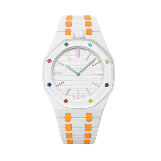 [Sparkle]OAK POP EXCLUSIVE WEISSES UND ORANGENES BIOCERAMIC-ARMBAND