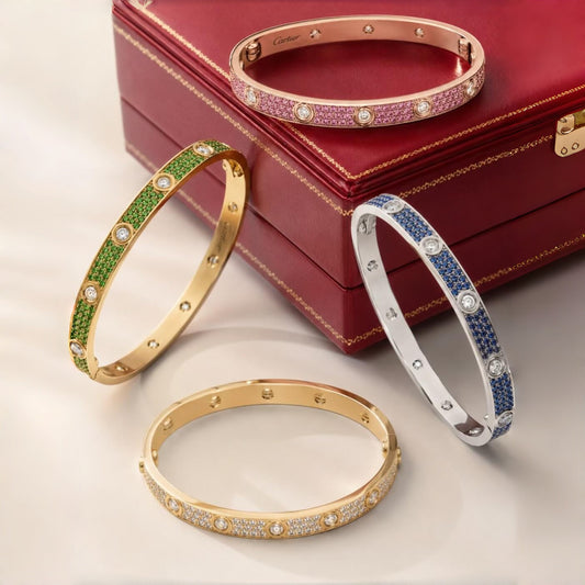 [sparkle  Jewelry]2026 PAVE GEMSTONE LOVE BRACELET 6.1MM 10 DIAMONDS