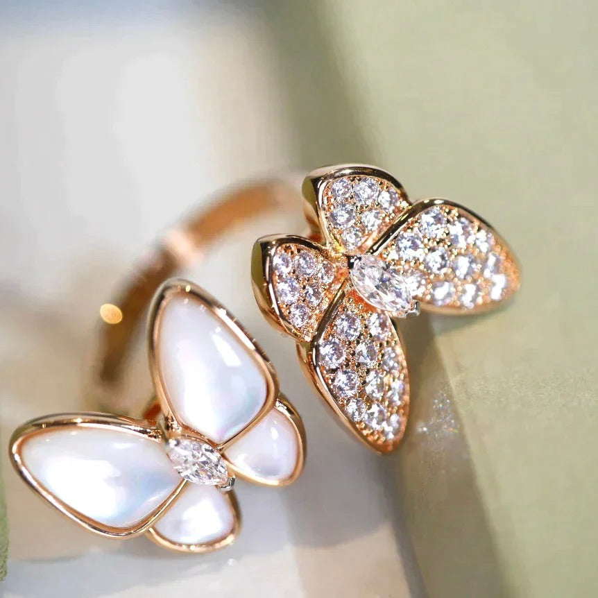 [sparkle Jewelry ]TWIN BUTTERFLY DIAMOND MOP RING