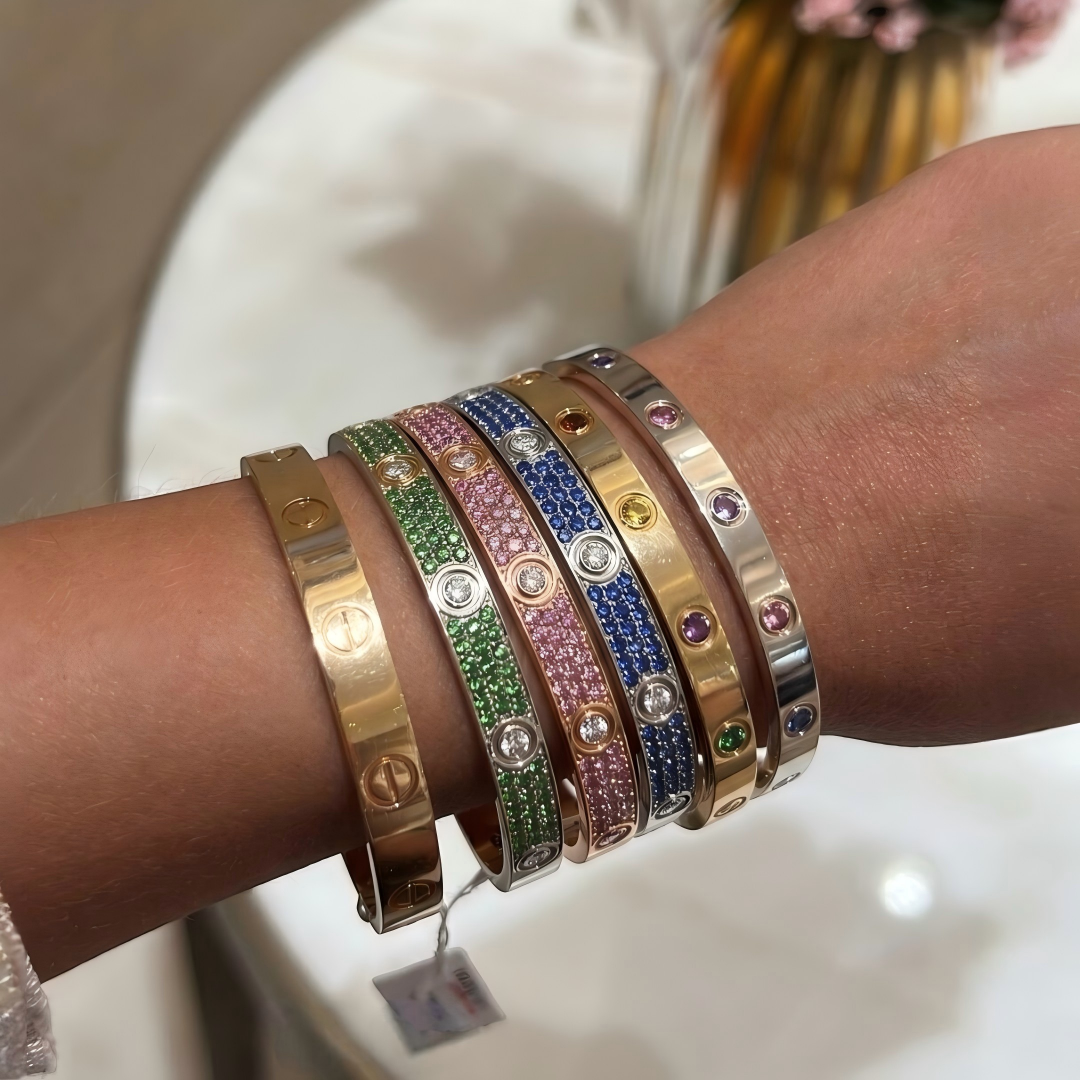 [sparkle  Jewelry]2026 PAVE GEMSTONE LOVE BRACELET 6.1MM 10 DIAMONDS