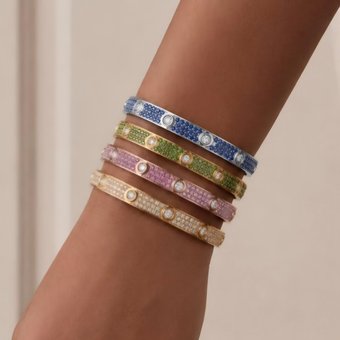 [sparkle  Jewelry]2026 PAVE GEMSTONE LOVE BRACELET 6.1MM 10 DIAMONDS