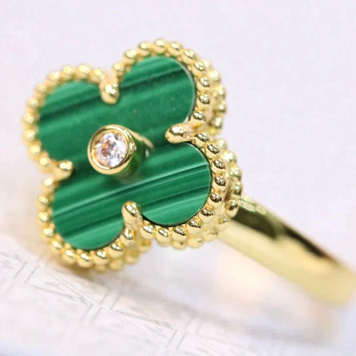 [sparkle Jewelry ]CLOVER MALACHITE RING GOLD DIAMOND