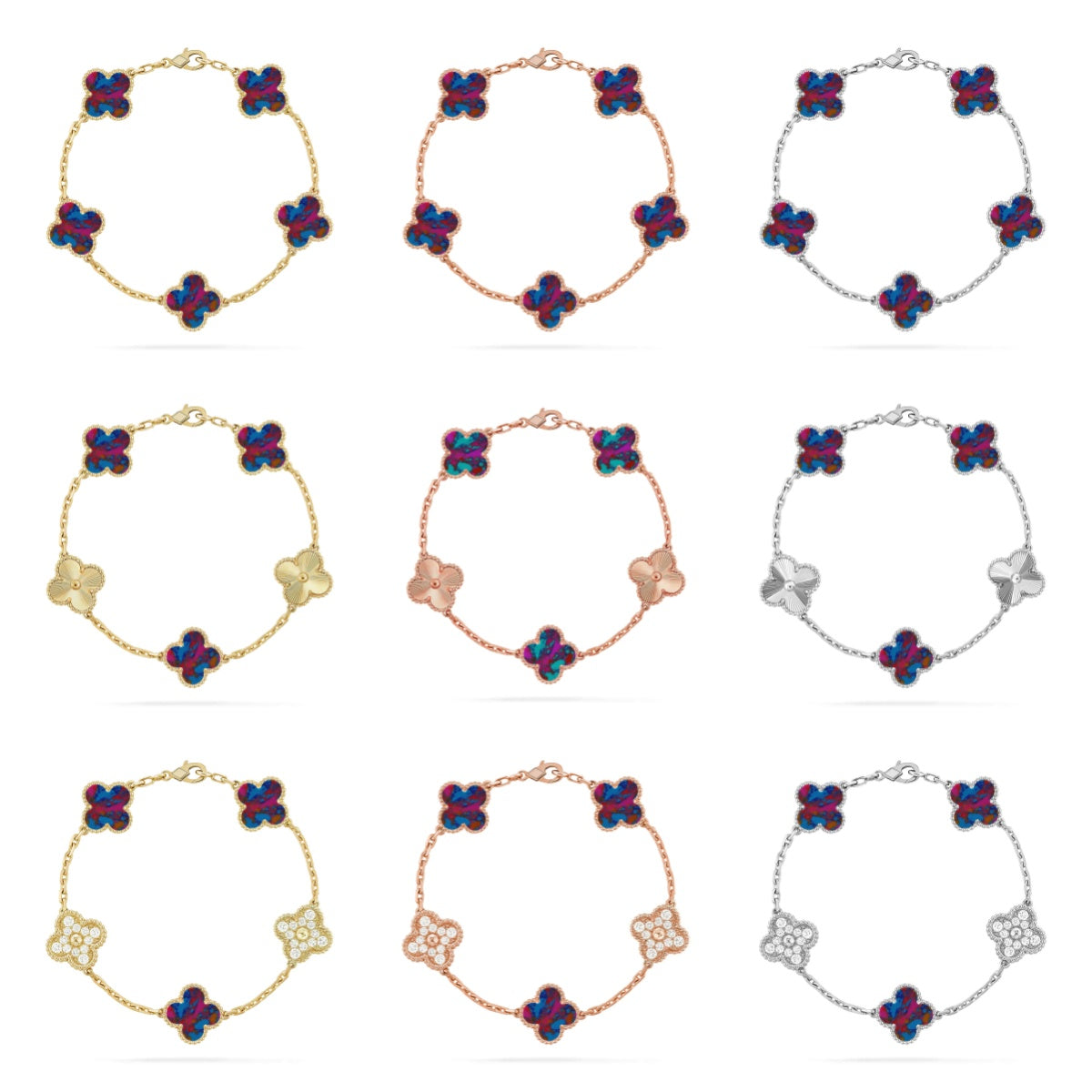 [sparkle Jewelry ]CLOVER 5 MOTIF COLOR GEMSTONES BRACELET COLLECTION