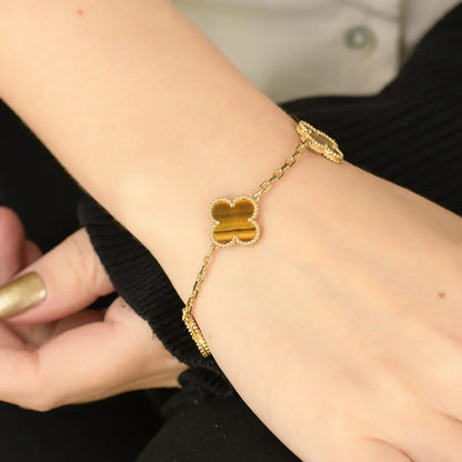 [sparkle Jewelry ] CLOVER 5 MOTIFS TIGER EYE BRACELET COLLECTION
