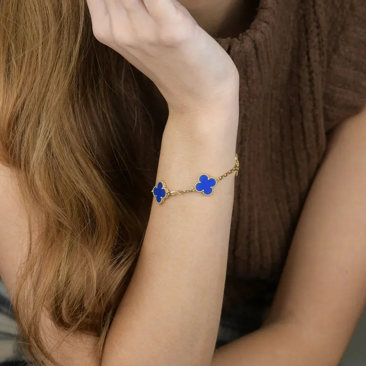 [sparkle Jewelry ] CLOVER 5 MOTIF BLUE AGATE BRACELET COLLECTION
