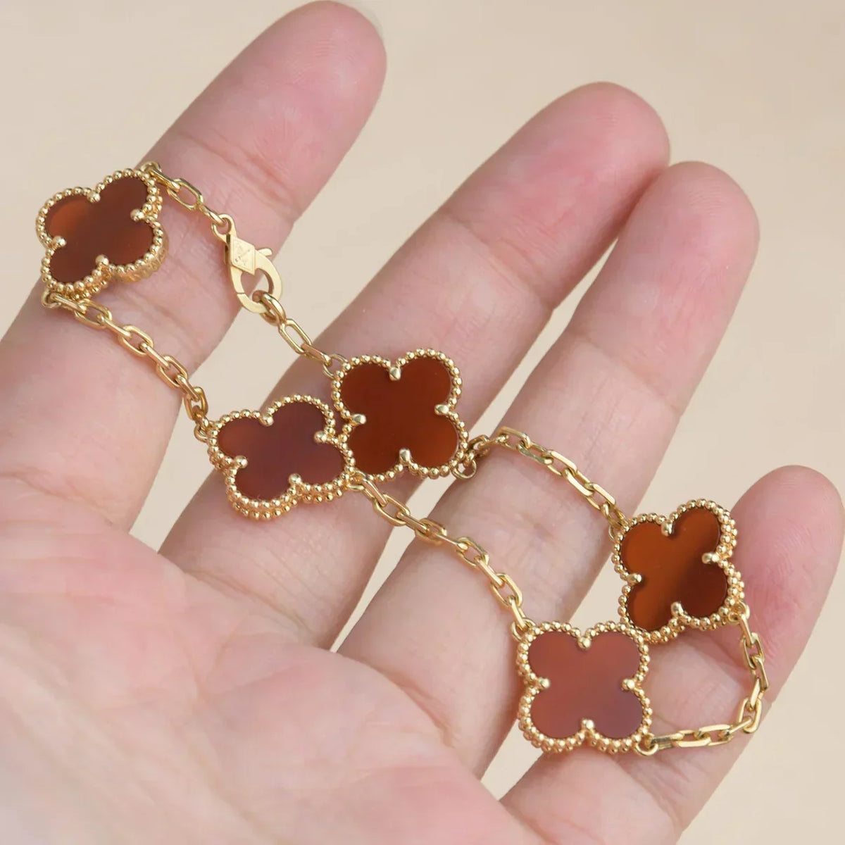 [sparkle Jewelry ] CLOVER 5 MOTIF RED CORNELIAN BRACELET COLLECTION