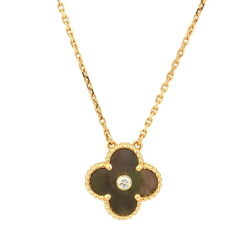 [sparkle Jewelry ]CLOVER 15MM DIAMOND AND MOTHER-OF-GREY NECKLACE