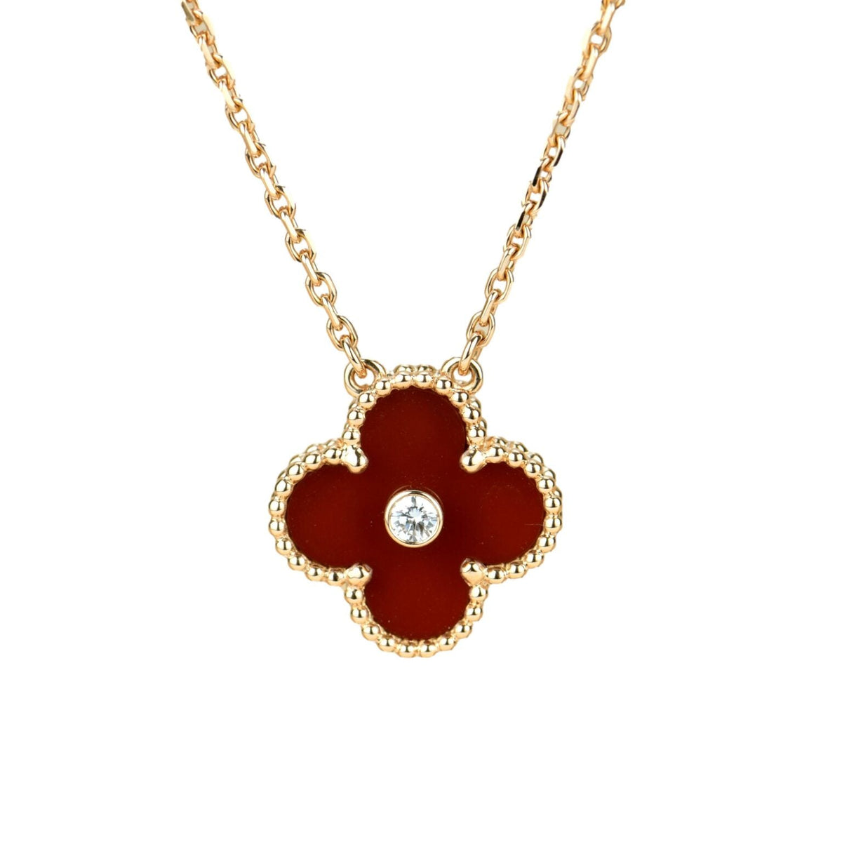 [sparkle Jewelry ]CLOVER 15MM DIAMOND CARNELIAN NECKLACE
