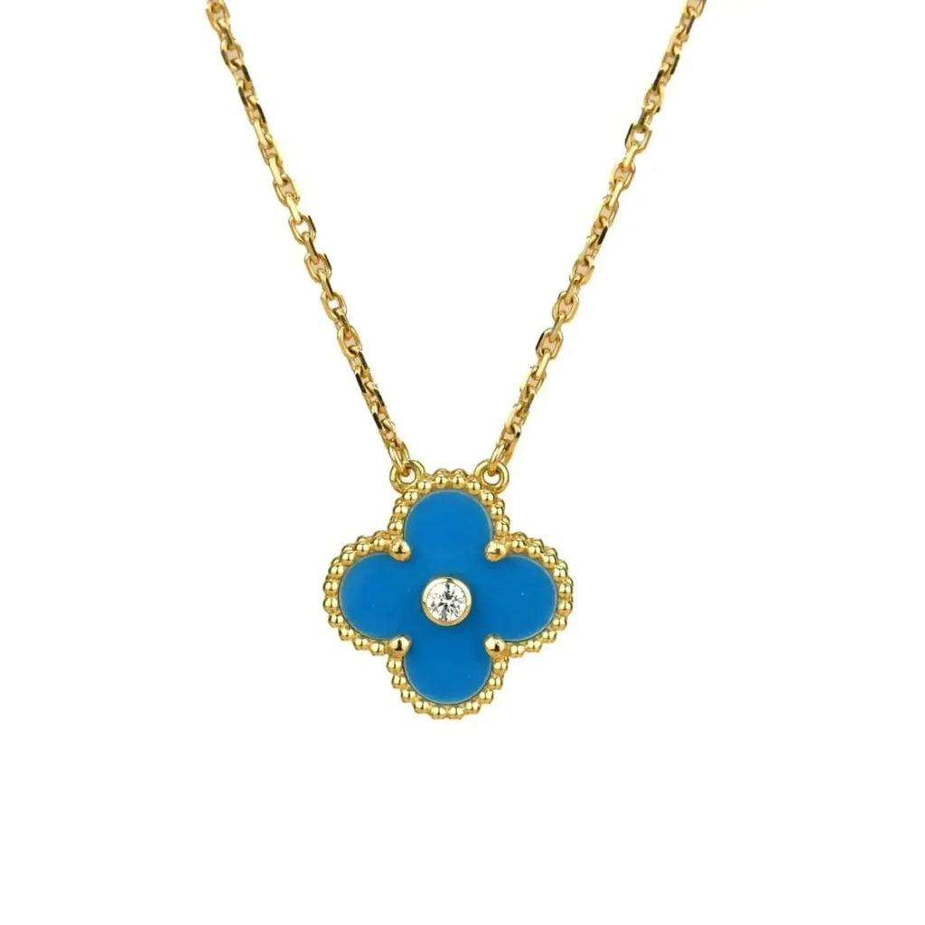 [sparkle Jewelry ]CLOVER 15MM DIAMOND AND BLUE AGATE NECKLACE