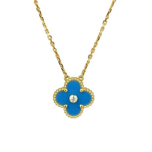 [sparkle Jewelry ]CLOVER 15MM DIAMOND AND BLUE AGATE NECKLACE