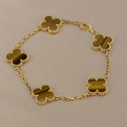 [sparkle Jewelry ] CLOVER 5 MOTIFS TIGER EYE BRACELET COLLECTION