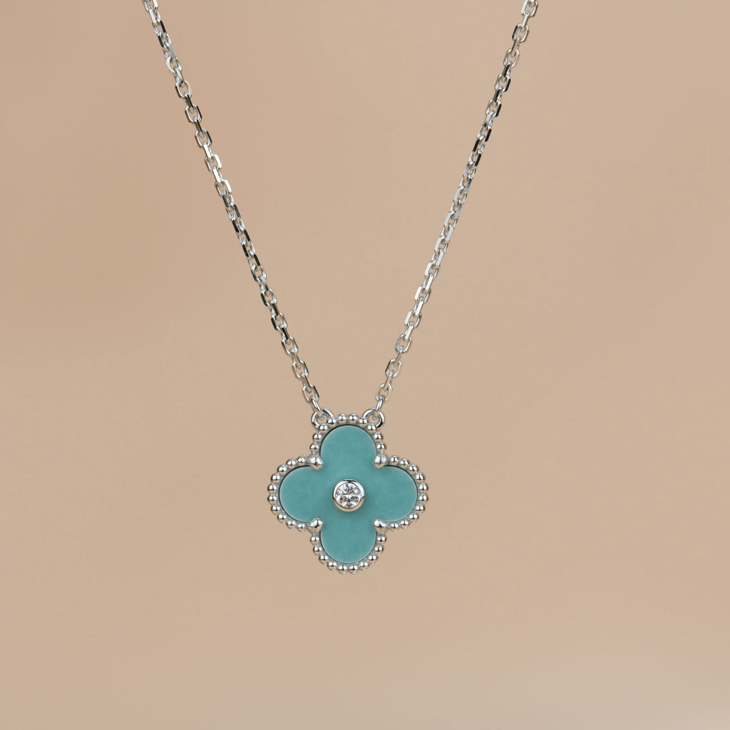 [sparkle Jewelry ]CLOVER 15MM DIAMOND SVRES PORCELAIN  NECKLACE SILVER