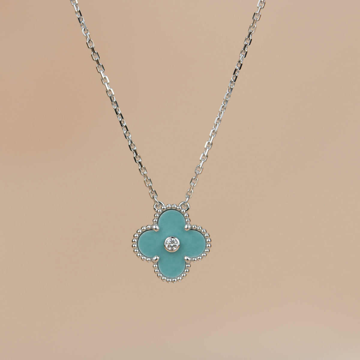 [sparkle Jewelry ]CLOVER 15MM DIAMOND SVRES PORCELAIN  NECKLACE SILVER