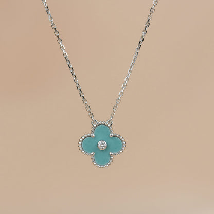 [sparkle Jewelry ]CLOVER 15MM DIAMOND SVRES PORCELAIN  NECKLACE SILVER