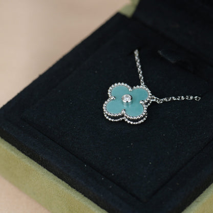 [sparkle Jewelry ]CLOVER 15MM DIAMOND SVRES PORCELAIN  NECKLACE SILVER