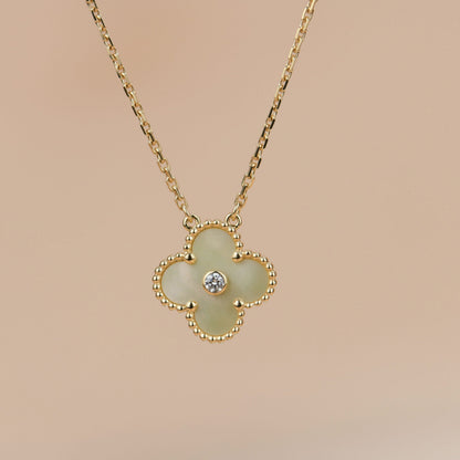 [sparkle Jewelry ]CLOVER 15MM DIAMOND GOLD MOTHER OF PEARL NECKLACE