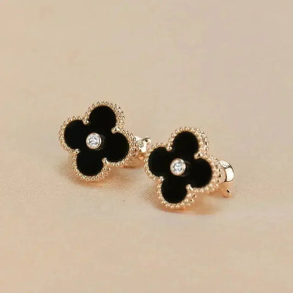 [sparkle Jewelry ]CLOVER MEDIUM 1 MOTIFS ONYX DIAMOND EARRINGS