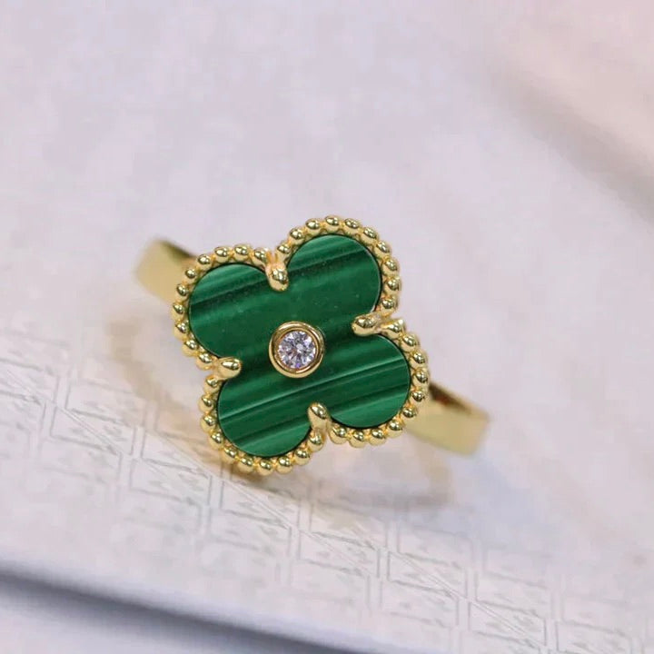 [sparkle Jewelry ]CLOVER MALACHITE RING GOLD DIAMOND