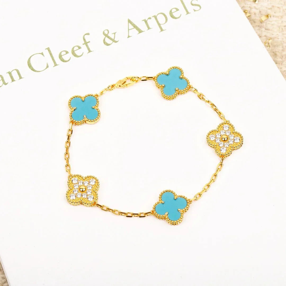 [sparkle Jewelry ] CLOVER 5 MOTIF TURQUOISE BRACELET COLLECTION