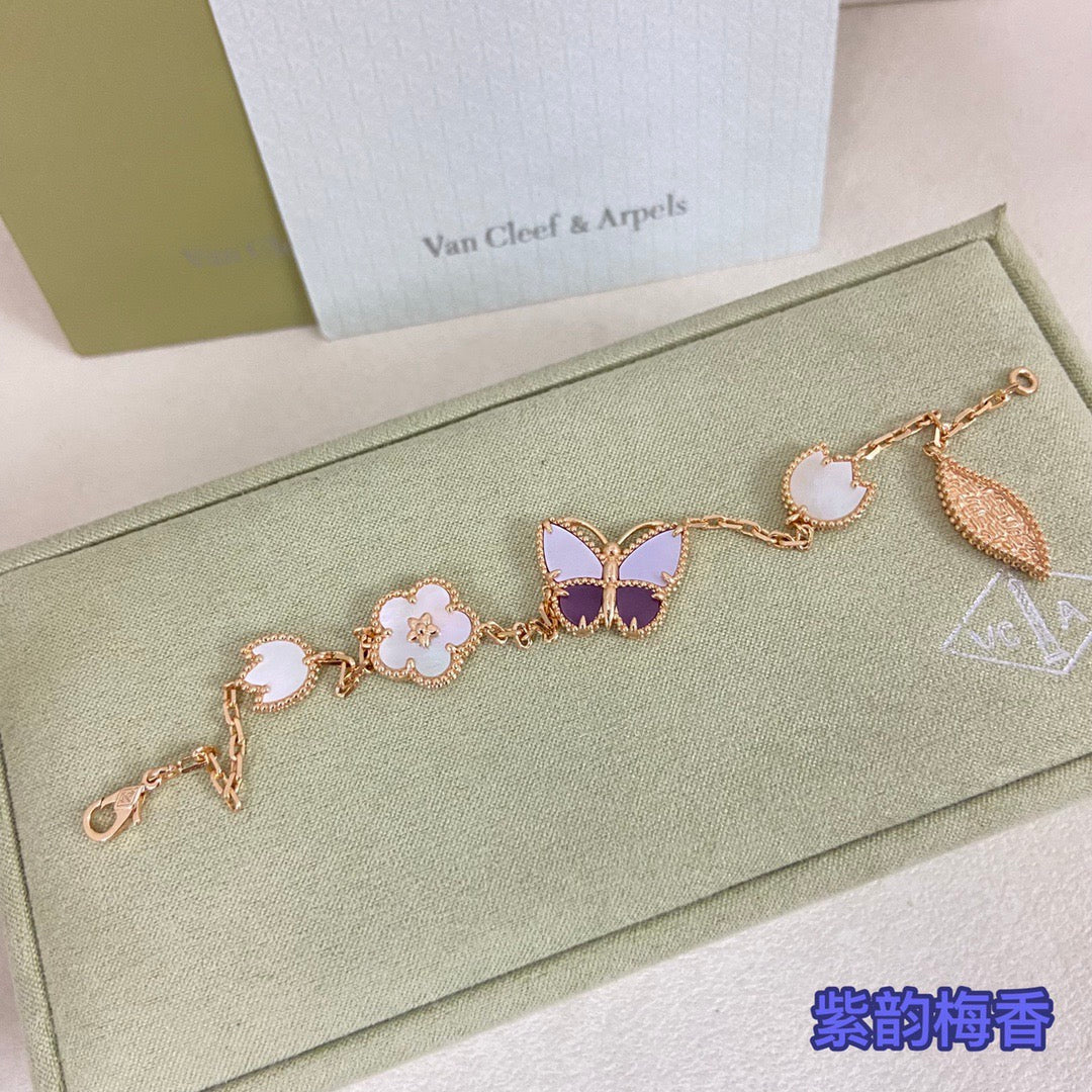 [sparkle Jewellery]LUCKY Purple Mother-of-Pearl Butterfly & Flower Bracelet