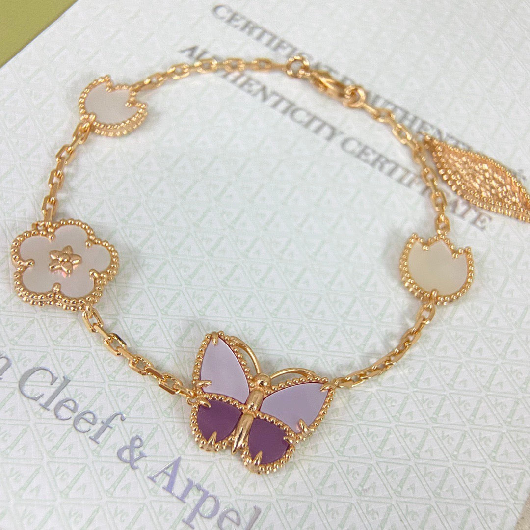 [sparkle Jewellery]LUCKY Purple Mother-of-Pearl Butterfly & Flower Bracelet