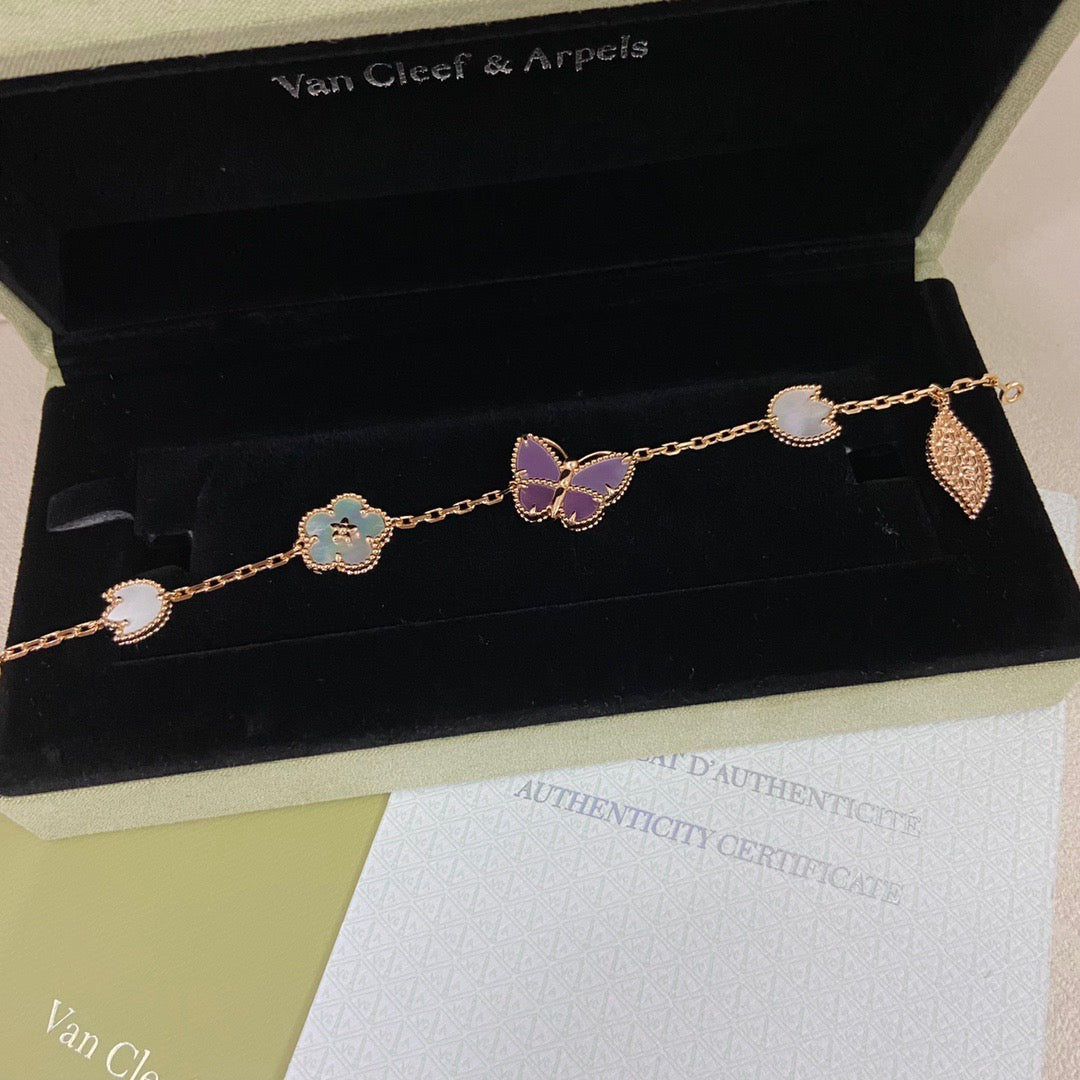 [sparkle Jewellery]LUCKY Purple Mother-of-Pearl Butterfly & Flower Bracelet