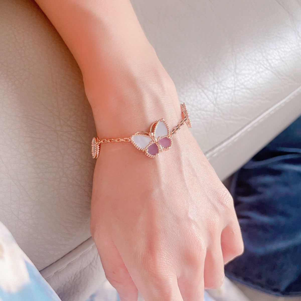 [sparkle Jewellery]LUCKY Purple Mother-of-Pearl Butterfly & Flower Bracelet