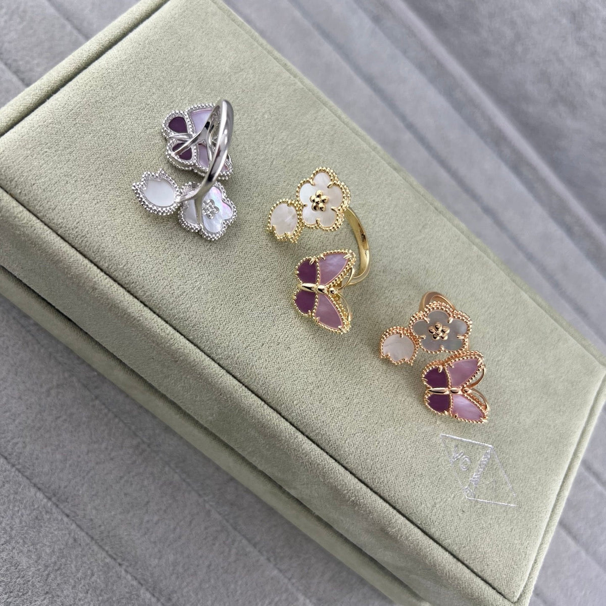 [sparkle Jewellery]Purple Mother-of-Pearl Butterfly & Flower Open Ring