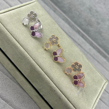 [sparkle Jewellery]Purple Mother-of-Pearl Butterfly & Flower Open Ring