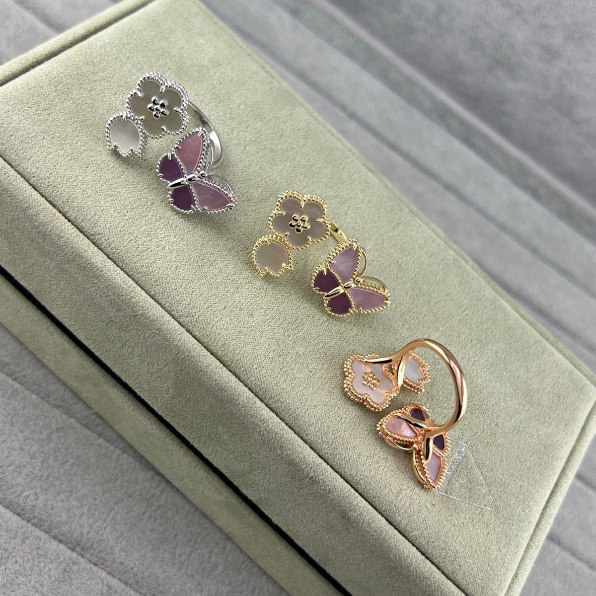 [sparkle Jewellery]Purple Mother-of-Pearl Butterfly & Flower Open Ring