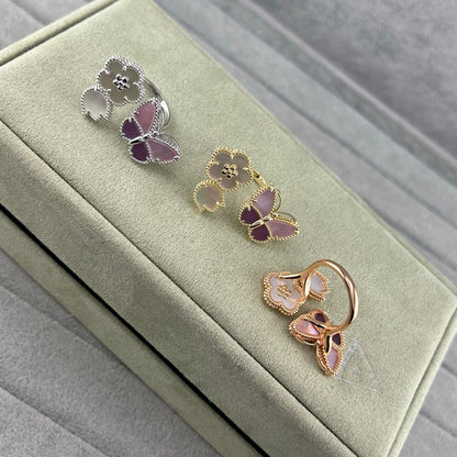 [sparkle Jewellery]Purple Mother-of-Pearl Butterfly & Flower Open Ring