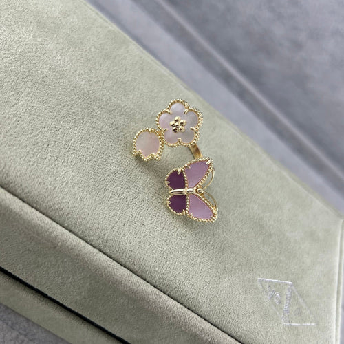 [sparkle Jewellery]Purple Mother-of-Pearl Butterfly & Flower Open Ring