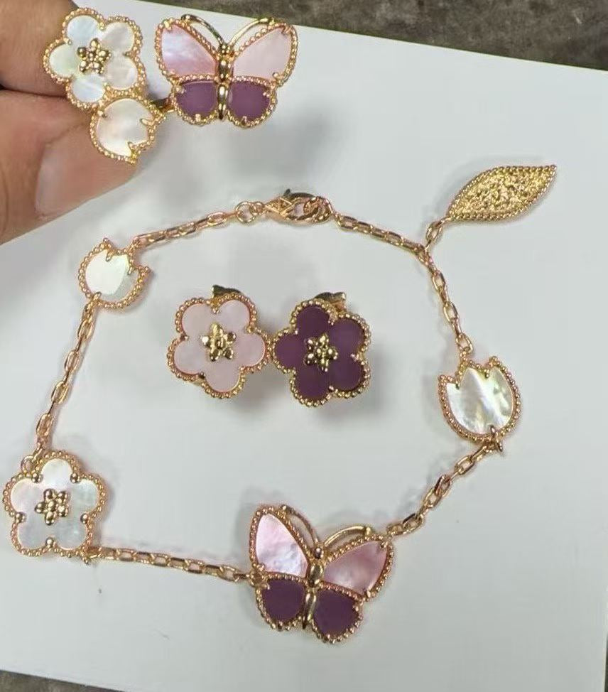 [sparkle Jewellery]LUCKY Purple Mother-of-Pearl Butterfly & Flower Bracelet