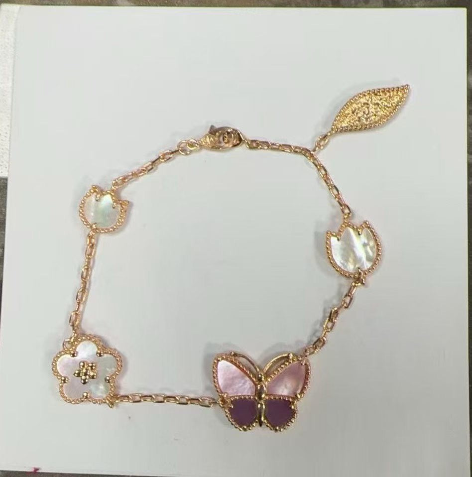 [sparkle Jewellery]LUCKY Purple Mother-of-Pearl Butterfly & Flower Bracelet