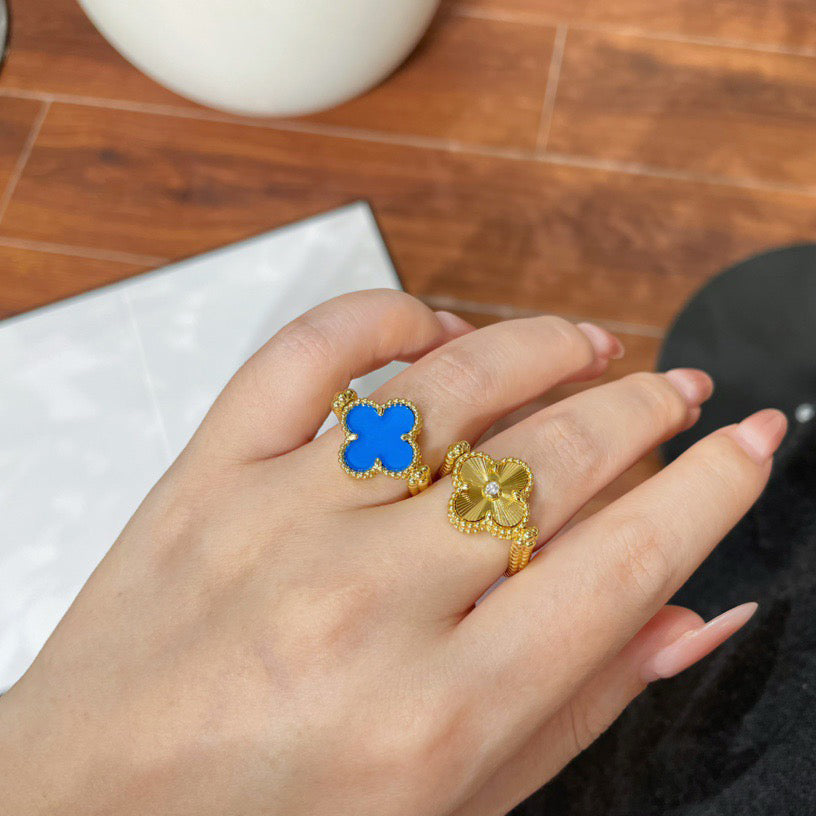 [sparkle Jewelry ]CLOVER RIVERSIBLE BLUE AGATE RING