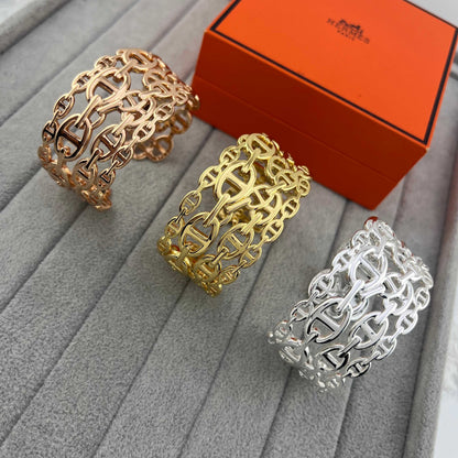 [sparkle Jewellery]H Chaîne d'Ancre Enchaînée Wide Cuff Bracelet