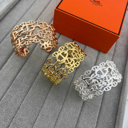 [sparkle Jewellery]H Chaîne d'Ancre Enchaînée Wide Cuff Bracelet