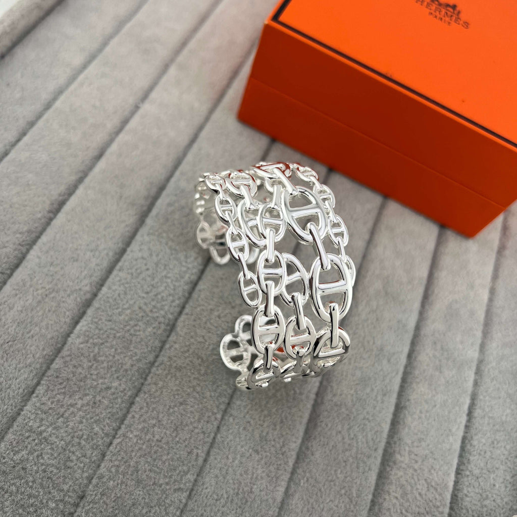 [sparkle Jewellery]H Chaîne d'Ancre Enchaînée Wide Cuff Bracelet