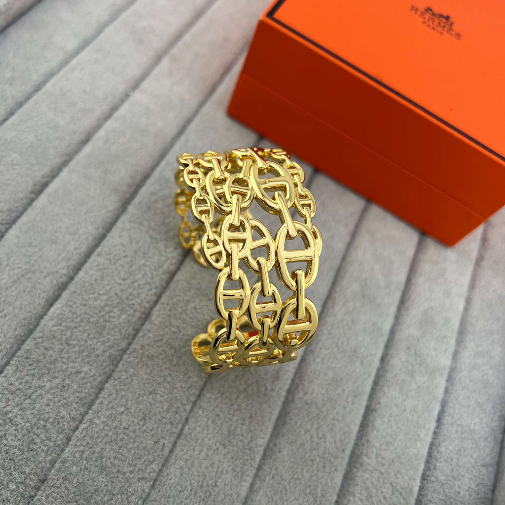 [sparkle Jewellery]H Chaîne d'Ancre Enchaînée Wide Cuff Bracelet