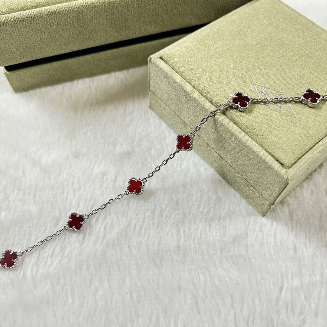 [sparkle Jewelry ]CLOVER 6 MOTIF RED AGATE BRACELET
