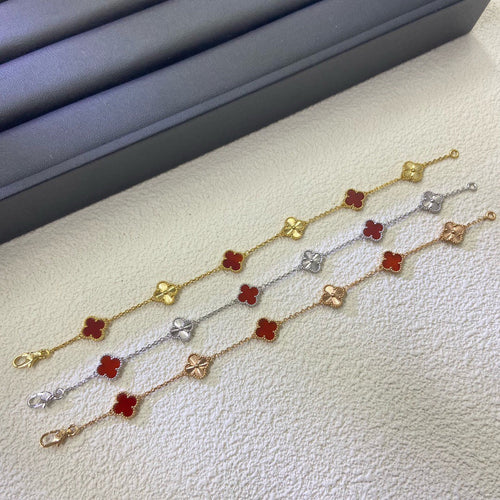 [sparkle Jewelry ]CLOVER 6 MOTIF RED AGATE LASER BRACELET
