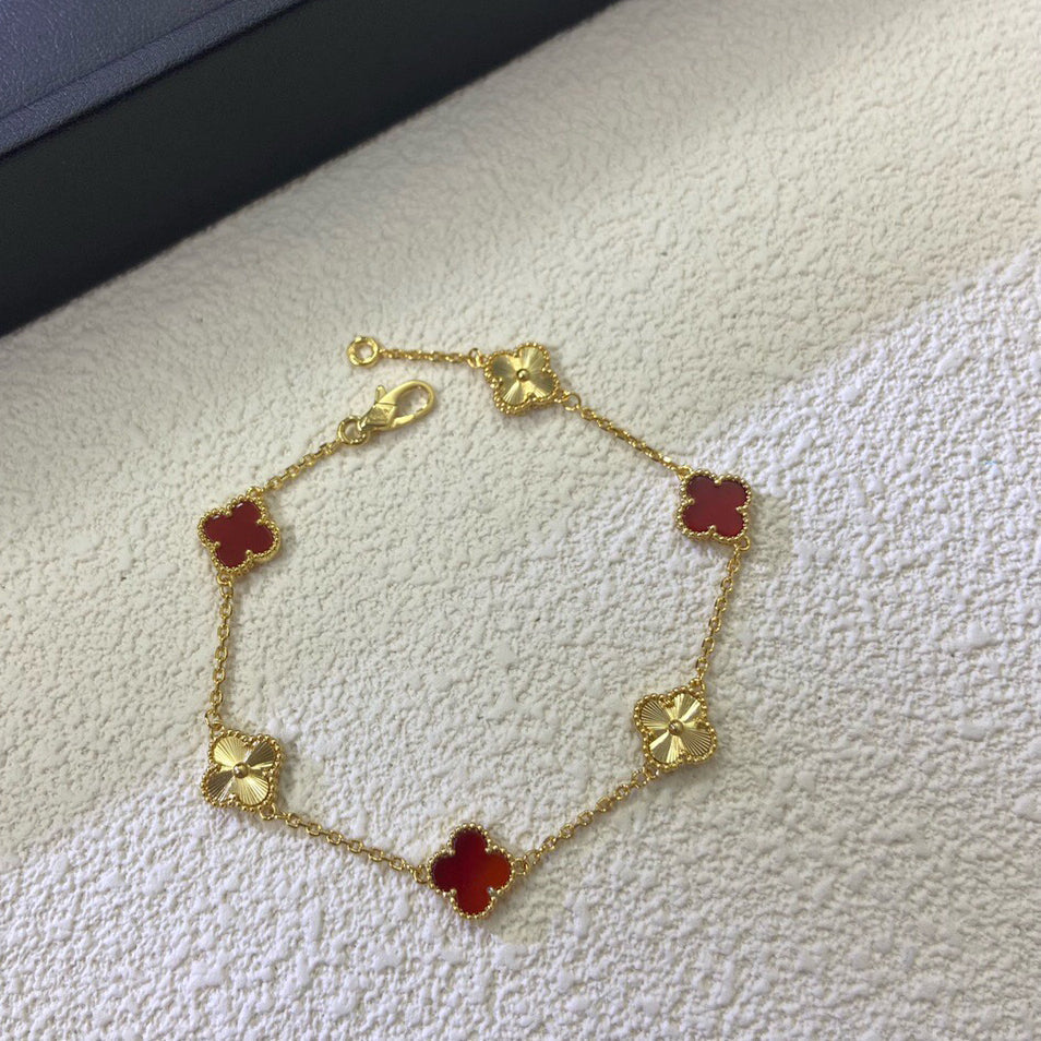 [sparkle Jewelry ]CLOVER 6 MOTIF RED AGATE LASER BRACELET