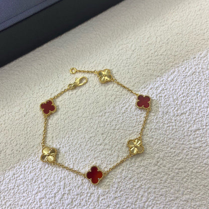 [sparkle Jewelry ]CLOVER 6 MOTIF RED AGATE LASER BRACELET