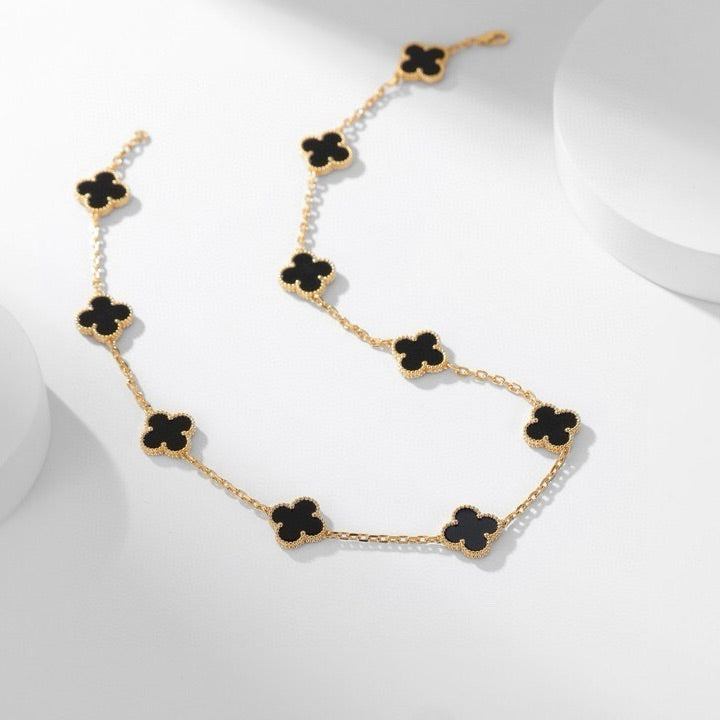 [sparkle Jewelry ]CLOVER 10 MOTIFS ONYX NECKLACE