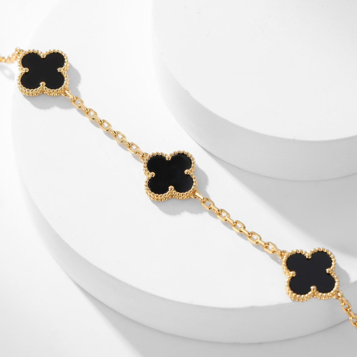 [sparkle Jewelry ]CLOVER 10 MOTIFS ONYX NECKLACE