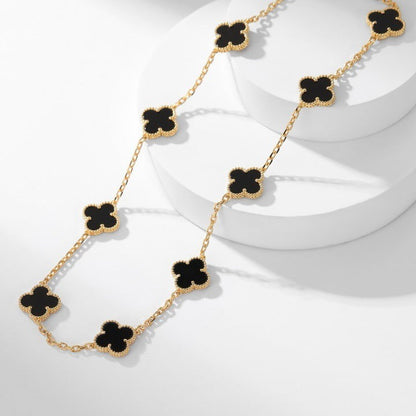 [sparkle Jewelry ]CLOVER 10 MOTIFS ONYX NECKLACE